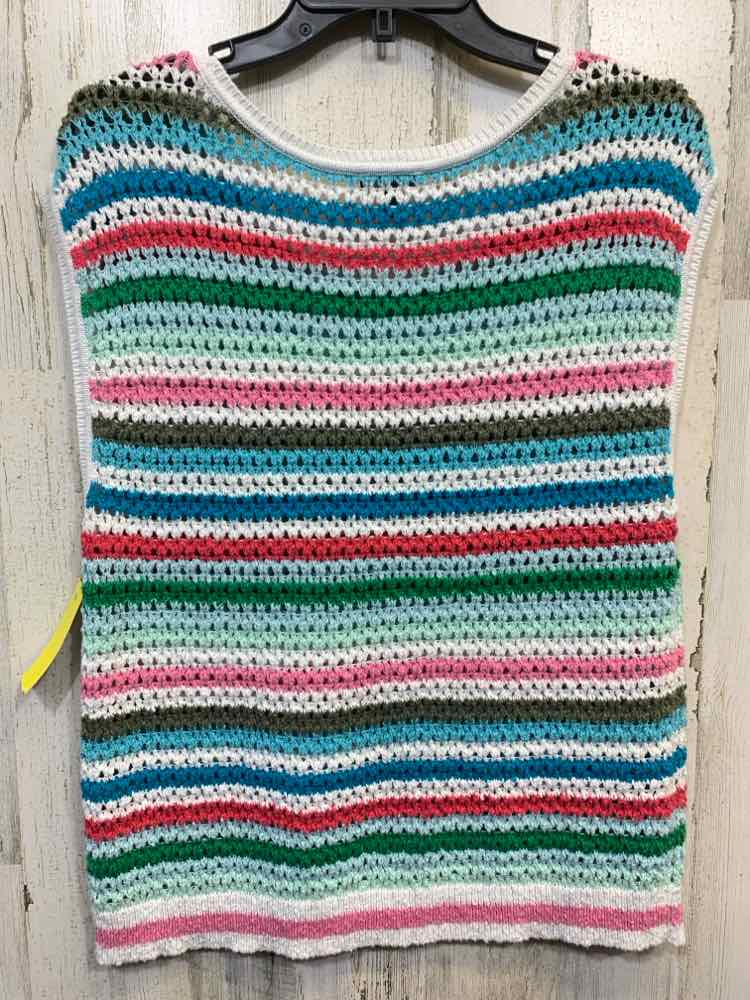 PRE-OWNED TALORI Tops Size M WHITE/AQUA/PINK/TEAL/GREEN/OLIVE STRIPES Shirt/STRI