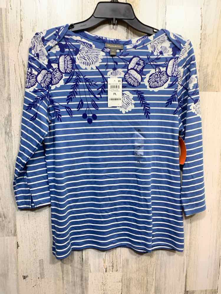 NWT STYLE & CO Tops Size PL LGT BLU/BLU/WHT STRIPE/FLORAL 3/4 SLEEVE Blouse