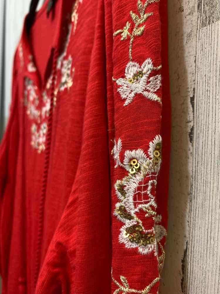 NWT STYLE & CO Tops Size 0X Red Floral LONG SLEEVE Blouse