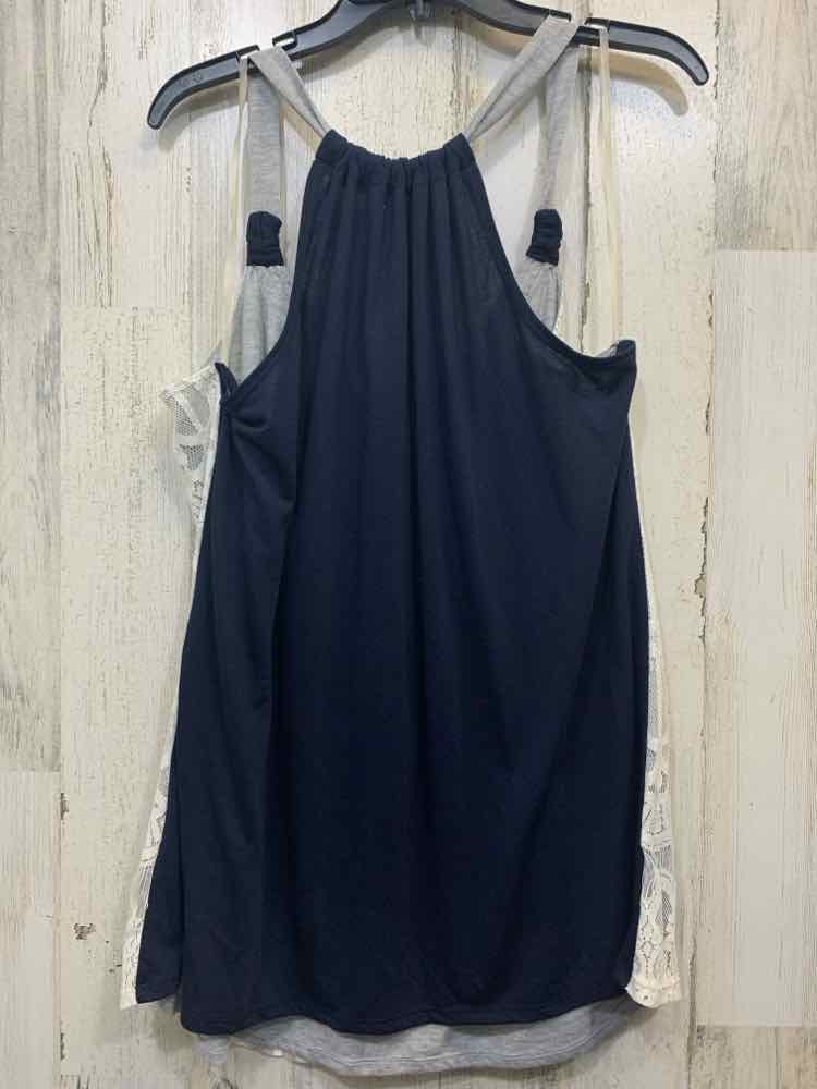 NWT JOLT PLUS SIZES Size 2X GRAY/CREAM/NAVY CROCHET TANK TOP Tank Top/GRAY/CREAM