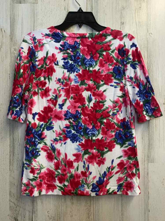 TALBOTS Tops Size M HT PINK/WHT/BLU/GRN Floral SHORT SLEEVES Cardigan