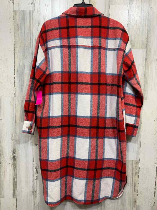 PRE-OWNED MAZIK Size S Dresses WHT/BLK/RED/BLU PLAID BUTTON UP DRESS/BLAZER