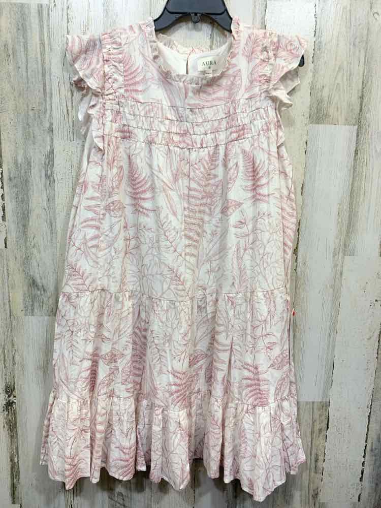 NWT AURA Dresses and Skirts Size XL WHITE/PINK FERNS TIERED Dress/TIER DRESS W/