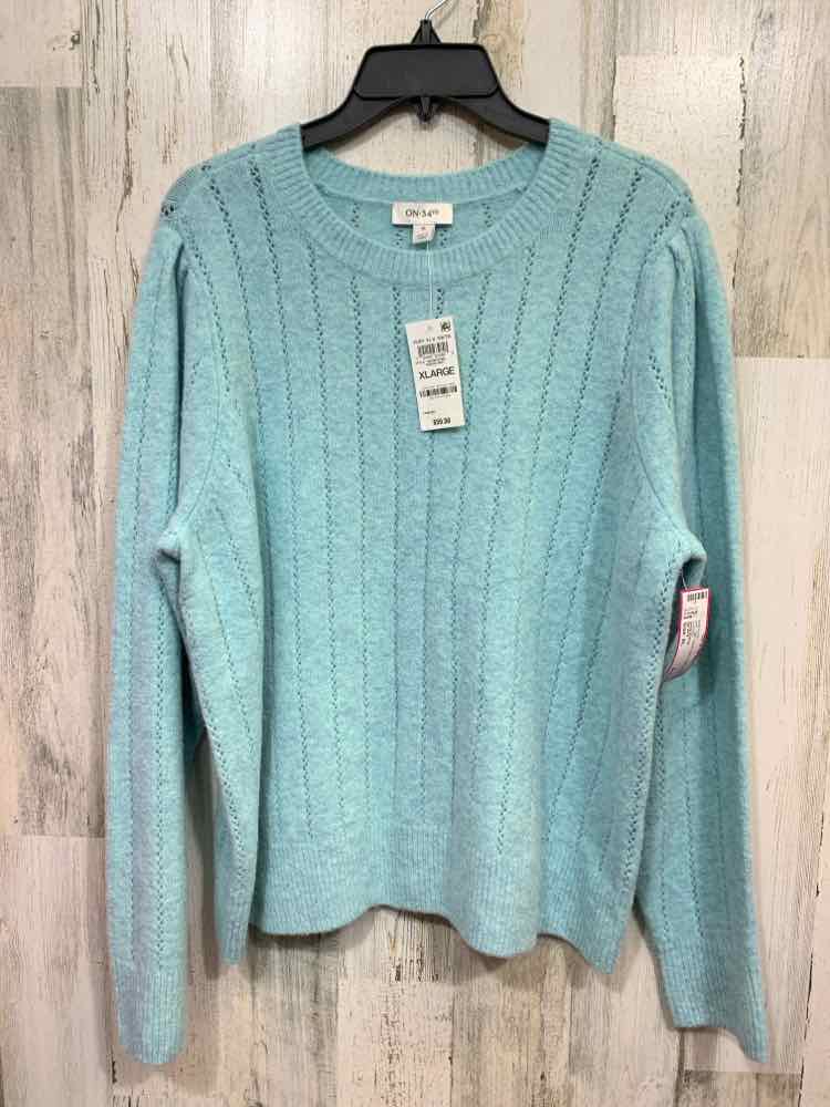 NWT ON 34TH Size XL Tops AQUA Knit OPEN STITCH EYELET LONG SLEEVES SWEATER