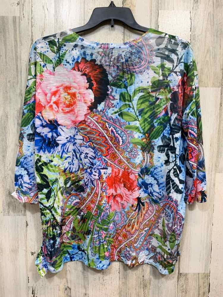 NWT TIME AND TRUE Tops Size XL Multi-Color PAISLEY & FLORAL 3/4 LENGTH Shirt/MUL