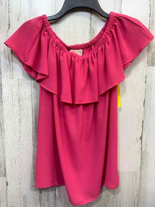 PRE-OWNED MICHAEL KORS Tops Size M HOT PINK RUFFLES SHORT SLEEVES Shirt/RUFFLE C