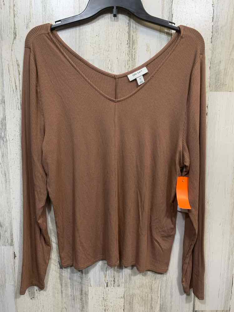 NWT ON 34TH Tops Size XL Brown RIBBED LONG SLEEVE Blouse