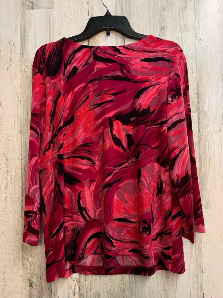 CHICOS Tops Size 2 FUCH/BLK Floral 3/4 LENGTH TOP