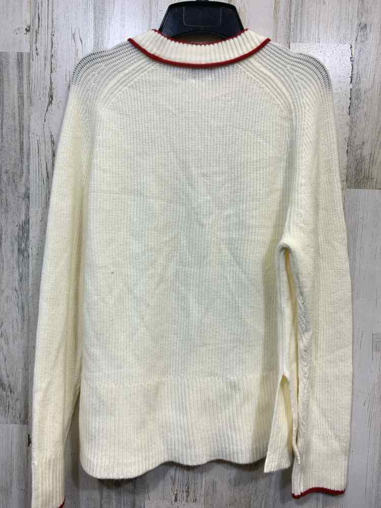 NWT A NEW DAY Tops Size S Cream LONG SLEEVE/BURGUNDY TRIM/HEART EMBROI Sweater