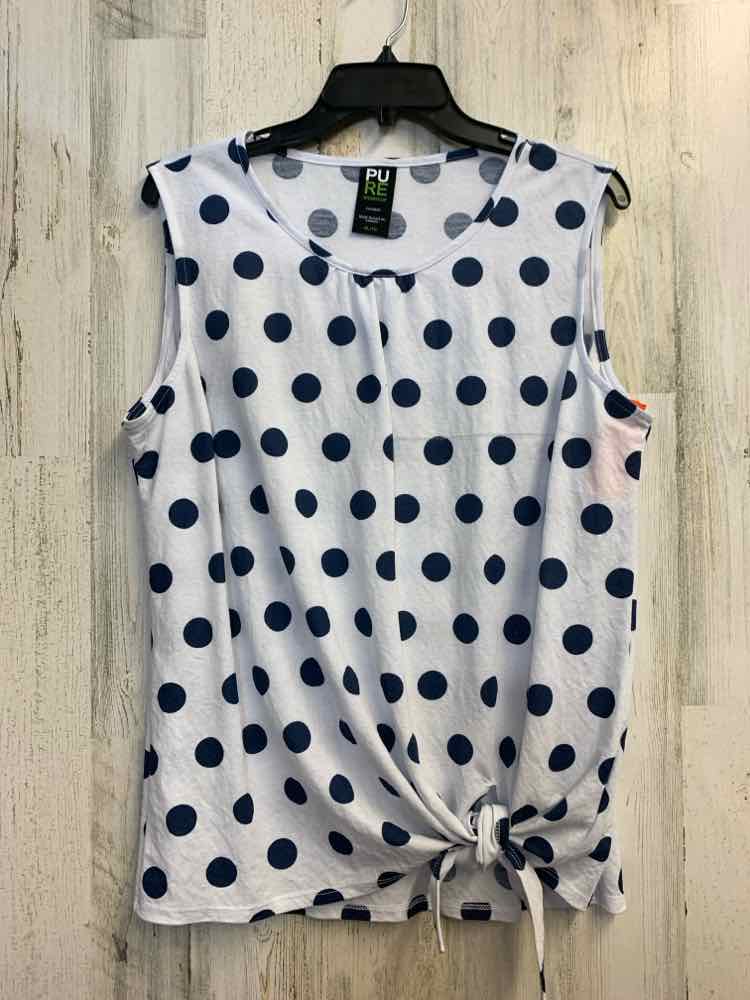 PRE-OWNED PURE ESSENCE Tops Size XL WHT/NVY Polka Dot SLEEVELESS TOP