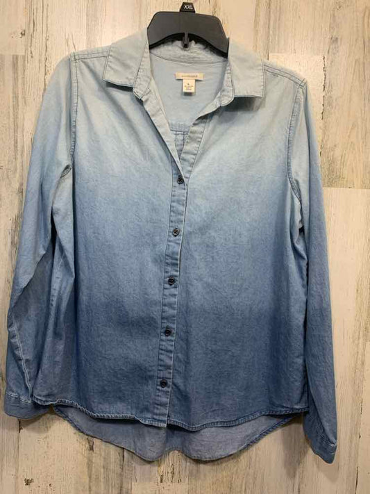 PRE-OWNED WESTBOUND Tops Size L Denim OMBRE BUTTON UP Blouse/LONG SLEEVE OMBRE D