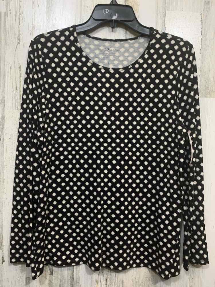 PRE-OWNED CHICO'S Size 1 Tops BLK/WHT Polka Dot LONG SLEEVES Blouse