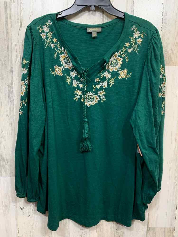 NWT STYLE & CO Tops Size 3X Green Floral LONG SLEEVE Blouse