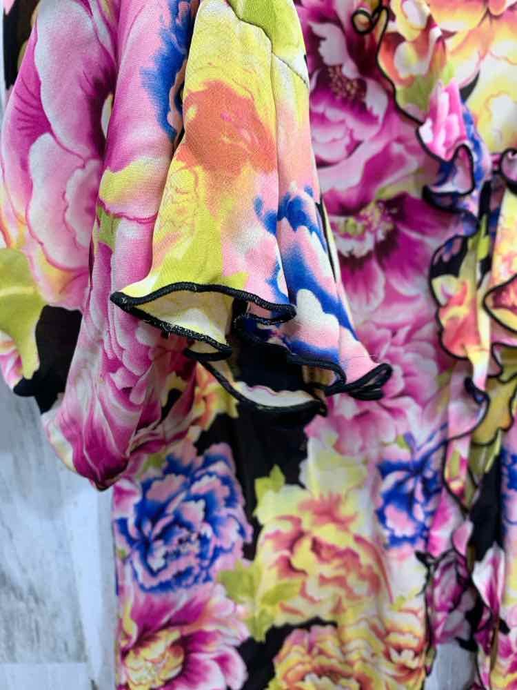 PRE-OWNED OSCAR DE LARENTA Tops Size 14 YLLW/PINK/BLK/BLUE/FUCH/LIME Blouse/FLOR