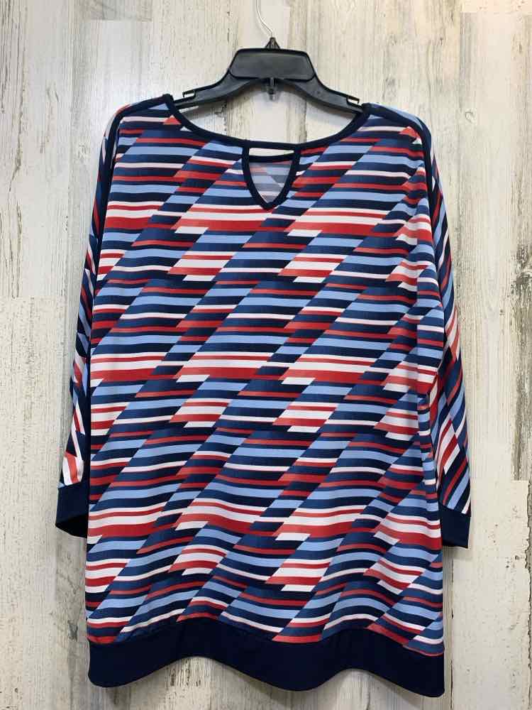 PRE-OWNED CHRISTOPHER & BANKS Tops Size XL RED/WHITE/BLUE STRIPES TOP/LONG SLEEV