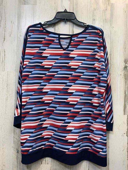 PRE-OWNED CHRISTOPHER & BANKS Tops Size XL RED/WHITE/BLUE STRIPES TOP/LONG SLEEV