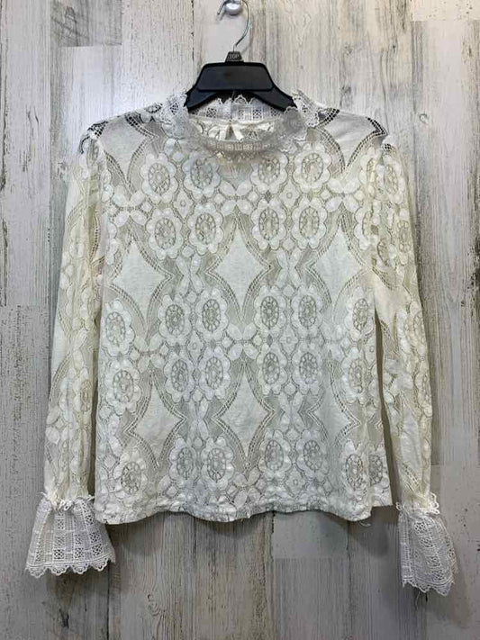 PRE-OWNED Tops Size L White Lace LONG SLEEVES TOP/WHITE LONG SLEEVE LACE