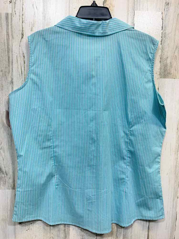 PRE-OWNED LEE Tops Size XXL AQUA/WHT VERTICAL STRIPES SLEEVELESS Shirt/AQUA/WHIT