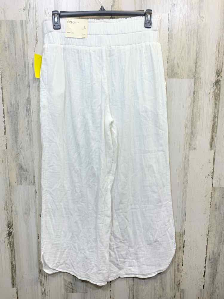 NWT Size L ON THE 34TH BOTTOMS White Solid WIDE LEG Pants/ELASTIC WAISTBAND