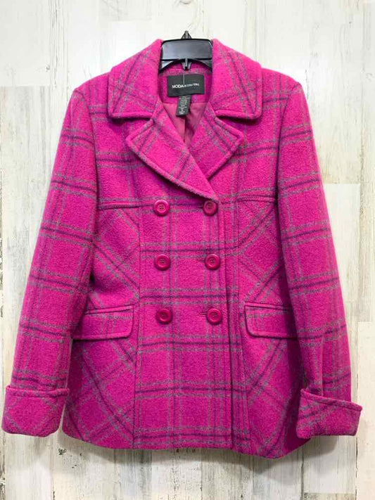 PRE-OWNED MODA INTERNATIONAL JACKETS / COATS Size M HT PINK/BLK Plaid Jacket