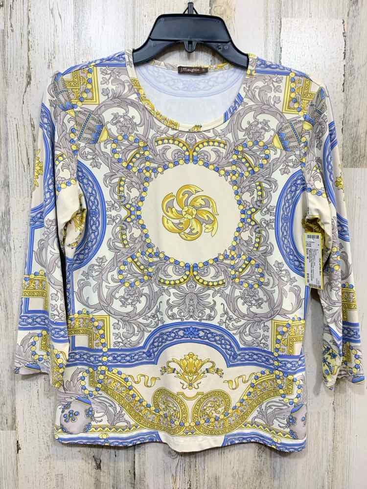 PRE-OWNED J.MCLAUGHLIN Tops Size M WHITE/BLUE/YELLOW BAROCCO Blouse