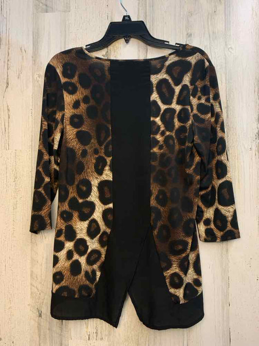 SUSAN LAWRENCE Tops Size S BRN/BLK LEOPARD 3/4 LENGTH TOP