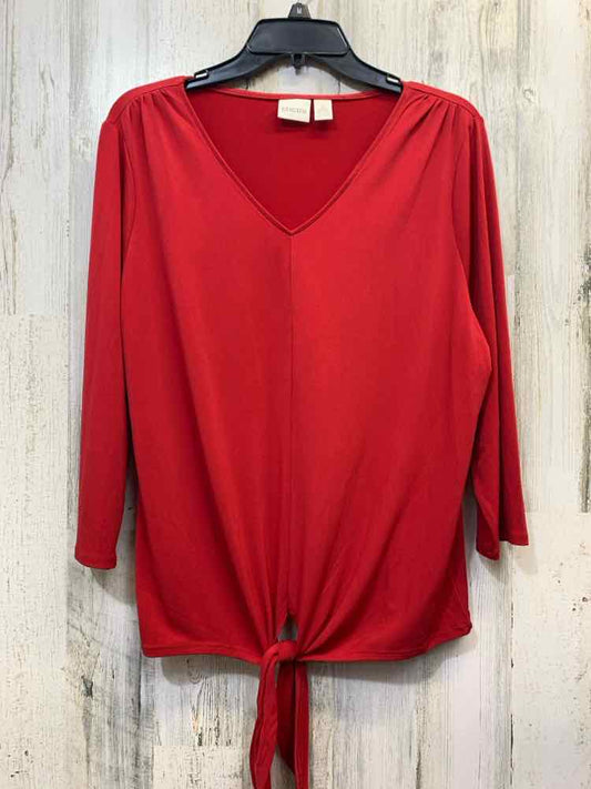 PRE-OWNED CHICOS Tops Size 2 Red Solid LONG SLEEVES TOP/RED LONG SLEEVE TOP. TIE