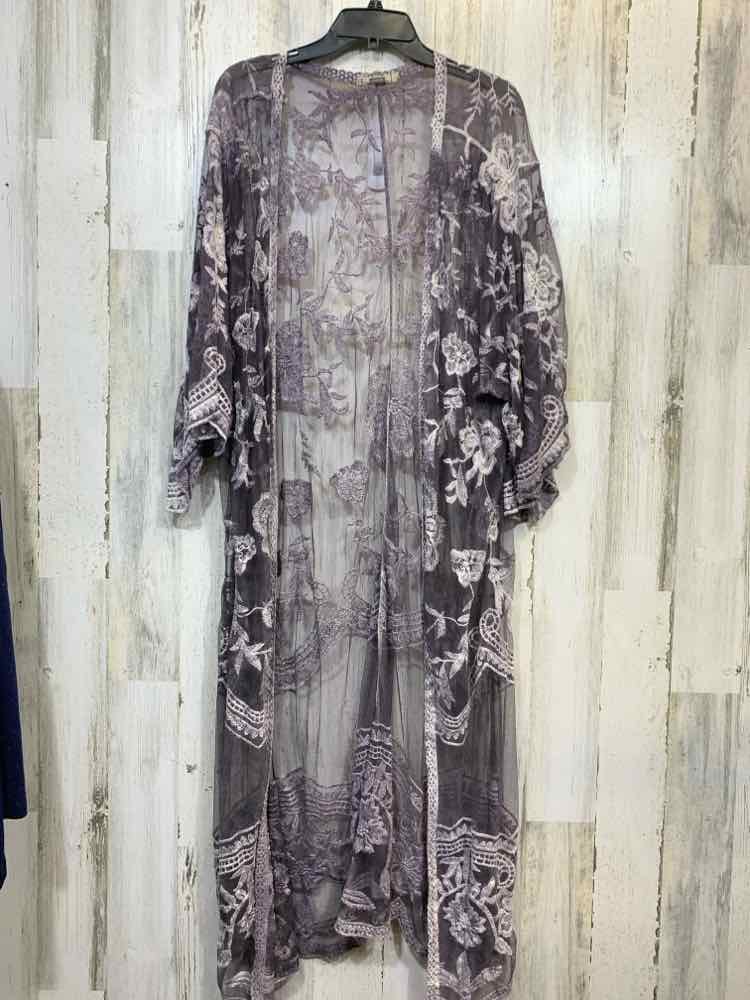 PRE-OWNED GIMMICKS Tops Size L GRAY/WHT Lace LONG Cardigan