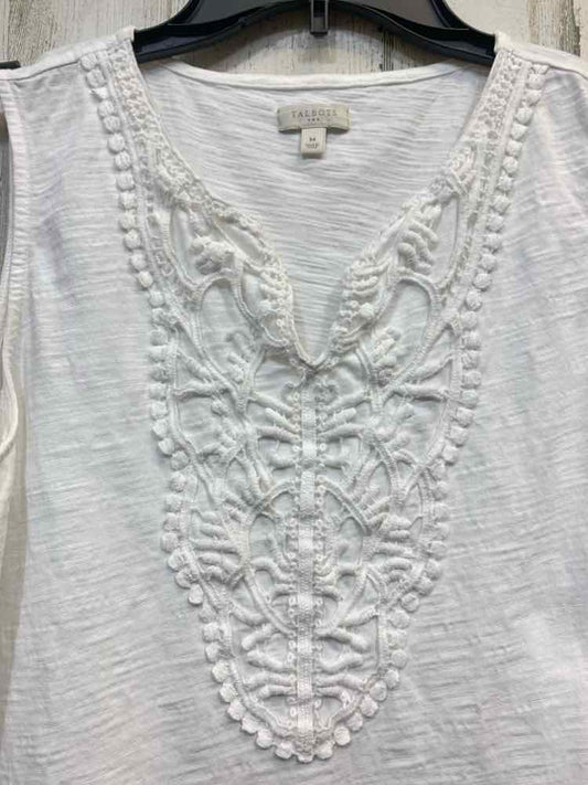 PRE-OWNED TALBOTS Tops Size M White CROCHET SLEEVELESS Shirt/WHITE SLEEVE TOP W/