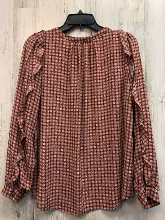 LOFT Tops Size S RED/WHT/BGE MEDALION LONG SLEEVES TOP