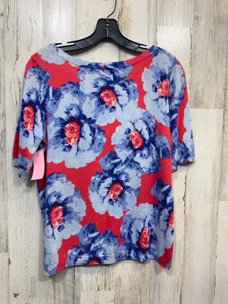 PRE-OWNED TALBOTS Tops Size M RED/BLU Floral SHORT SLEEVES Shirt/RED/BLUE FLORAL