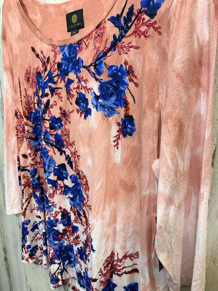 NWT JM COLLECTION Size XL Tops PEACH/BLUE Floral LONG SLEEVE Shirt