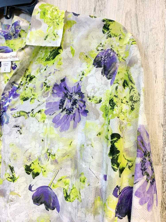 PRE-OWNED COLDWATER CREEK Tops Size 8 GRN/WHT/PRPL Floral LONG SLEEVES TOP
