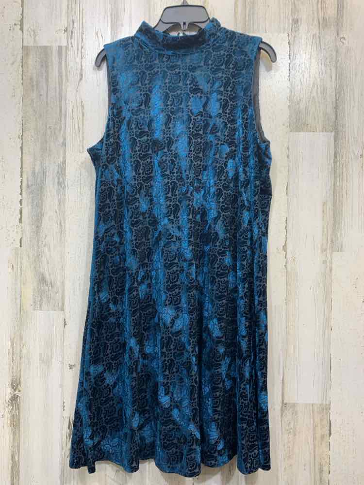 PRE-OWNED CHICOS Dresses and Skirts Size 2 TEAL/BLK VELOUR Paisley Dress/TEAL/BL
