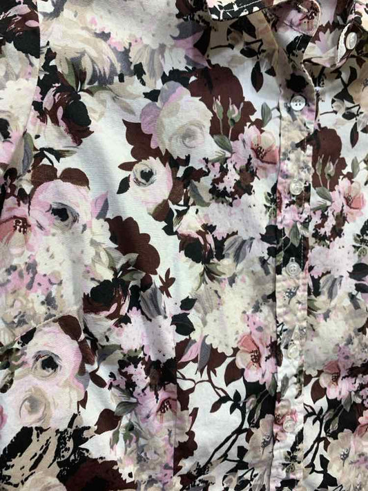 PRE-OWNED CHADWICK'S Tops Size 8 WHT/PNK/BRG/BLK Floral BUTTON DOWN Shirt