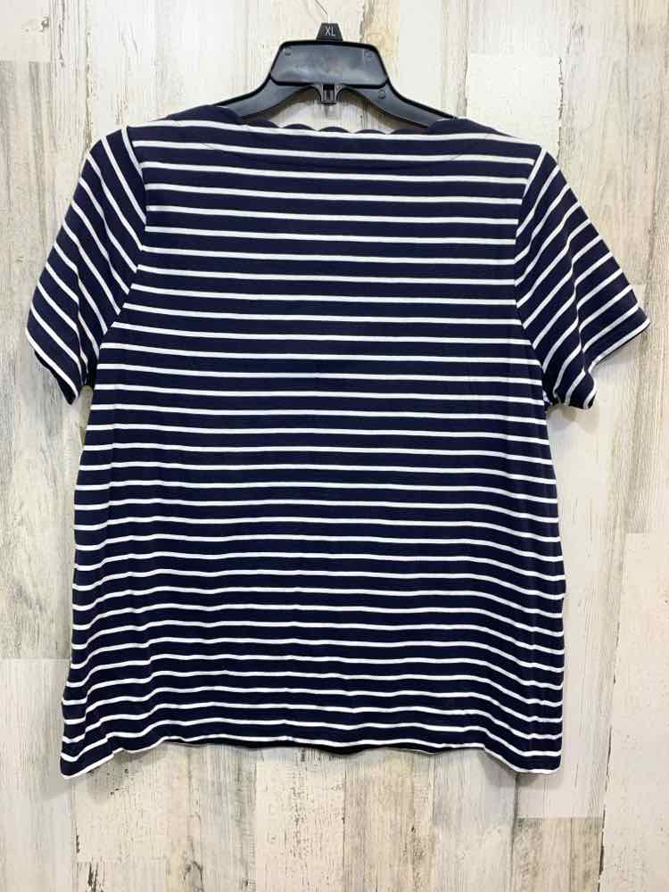 PRE-OWNED TALBOTS Tops Size XL WHT/NAVY Stripe SHORT SLEEVES Shirt/SCOOP NECK