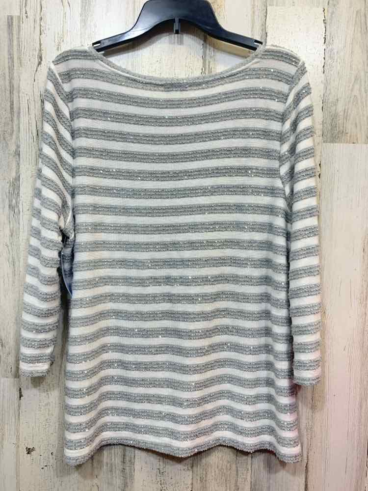PRE-OWNED TALBOTS Tops Size XL GRAY/WHITE STRIPES LONG SLEEVE TOP/GRAY/WHITE STR