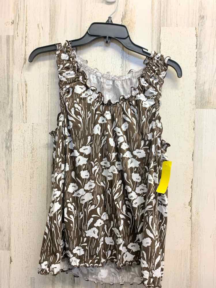 PRE-OWNED MADISON Tops Size L BROWN/WHT Floral SLEEVELESS Blouse