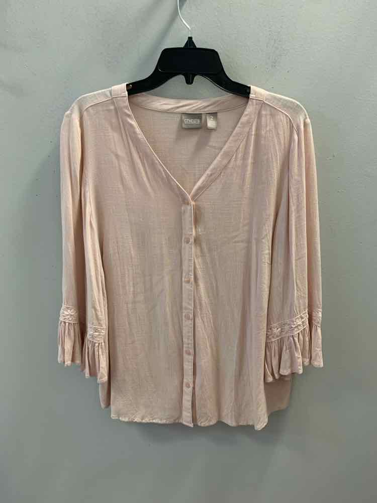 CHICOS Tops Size 2 BLUSH 3/4 LENGTH TOP