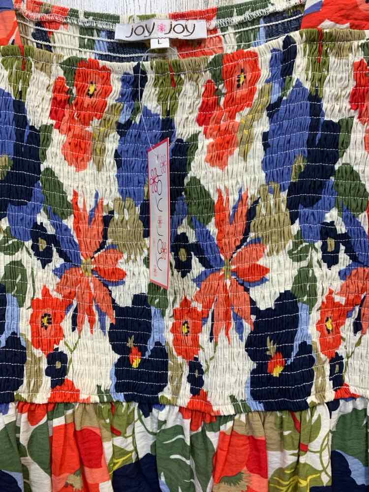 NWT JOY JOY Tops Size L CREAM/GREEN/PEACH/RED/BLUE/OLIVE Floral Blouse/FLORAL 3/
