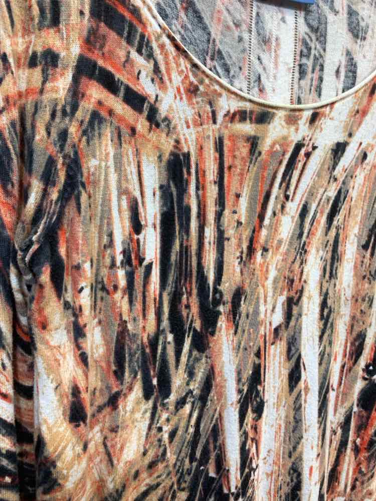 PRE-OWNED SIMPLY VERA Tops Size M BLK/WHT/ORG Print TIE WAIST Blouse