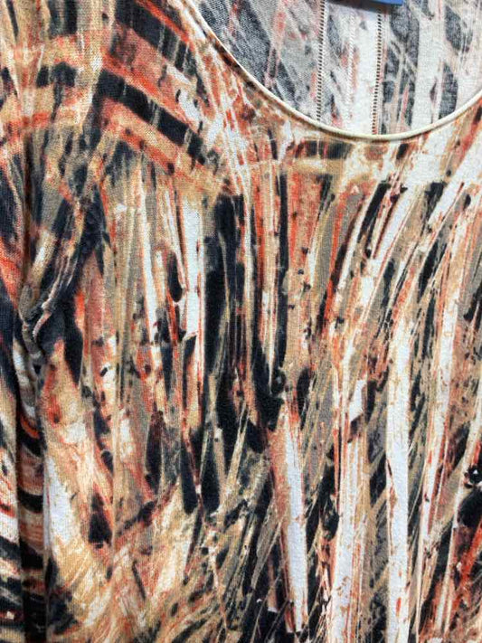 PRE-OWNED SIMPLY VERA Tops Size M BLK/WHT/ORG Print TIE WAIST Blouse