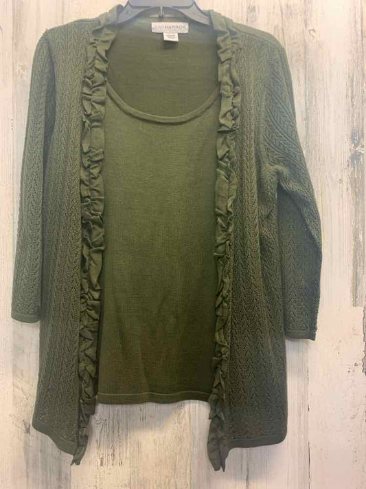 PRE-OWNED SAG HARBOR Tops Size M Olive CROCHET LONG SLEEVES TOP/OLIVE COLORED TO