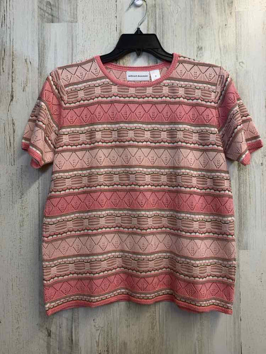 ALFRED DUNNER Tops Size M PINK/TAN Stripe SHORT SLEEVES Sweater