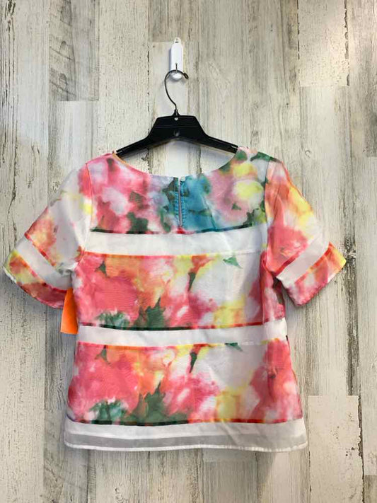 PRE-OWNED WORTHINGTON Tops Size M WHT/MULT-COLOR Stripe SHORT SLEEVES TOP