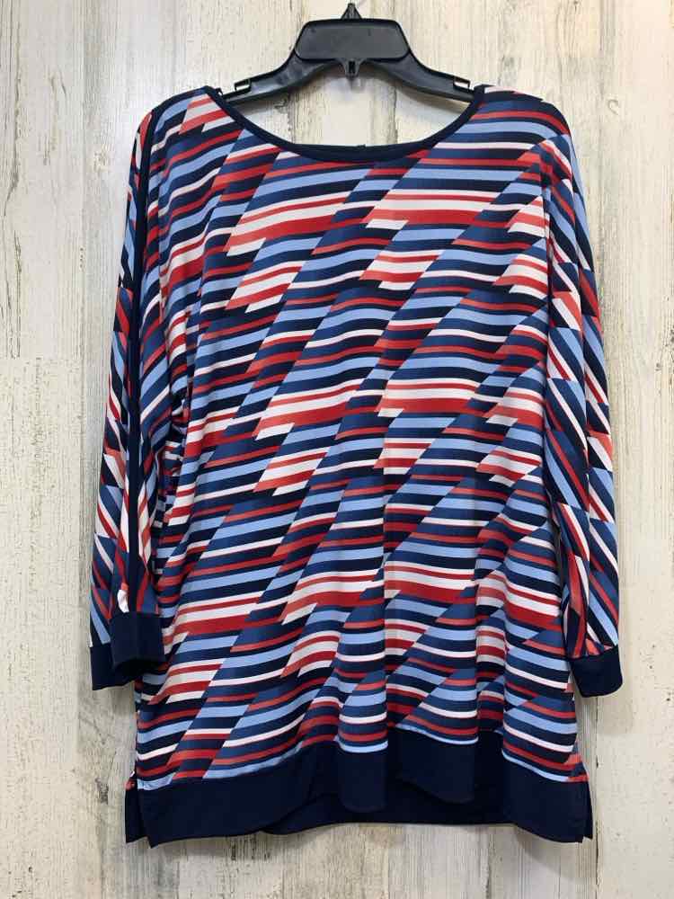 PRE-OWNED CHRISTOPHER & BANKS Tops Size XL RED/WHITE/BLUE STRIPES TOP/LONG SLEEV