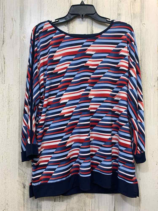 PRE-OWNED CHRISTOPHER & BANKS Tops Size XL RED/WHITE/BLUE STRIPES TOP/LONG SLEEV