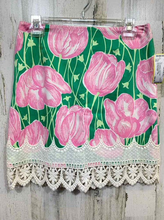 PRE-OWNED LILLY PULITZER 2 BOTTOMS WHT/GRN/PNK Floral/VINTAGE W/LACE TRIM Mini