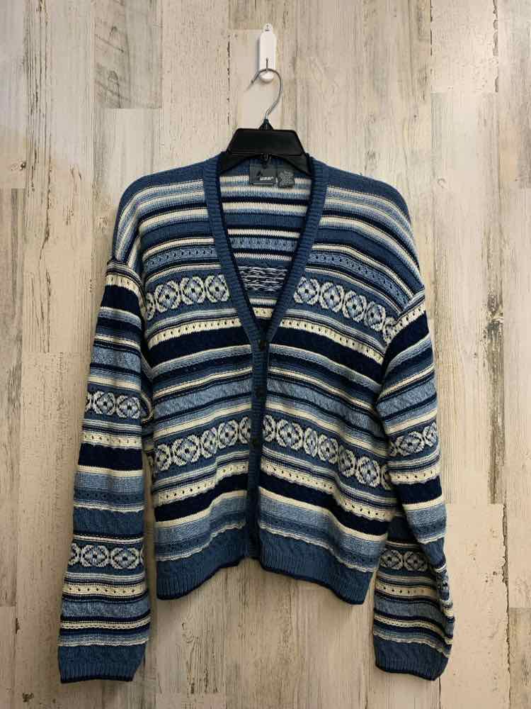 PRE-OWNED LIZ CLAIBORNE Tops Size L BLUE/WHT Stripe CARDIGAN Cardigan