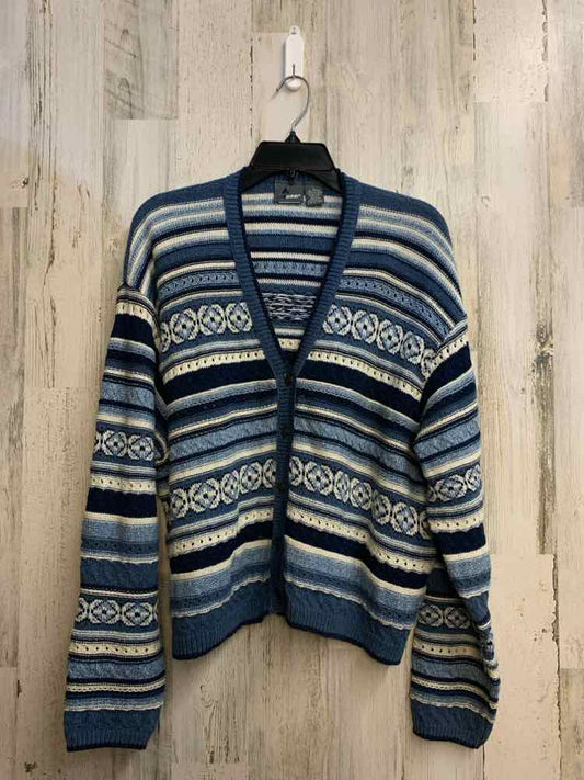 PRE-OWNED LIZ CLAIBORNE Tops Size L BLUE/WHT Stripe CARDIGAN Cardigan